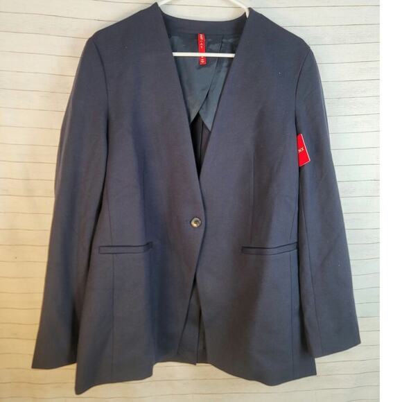 SPANX PERFECT COLLARLESS BLAZER IN NAVY, SZ MEDIUM - Picture 1 of 15